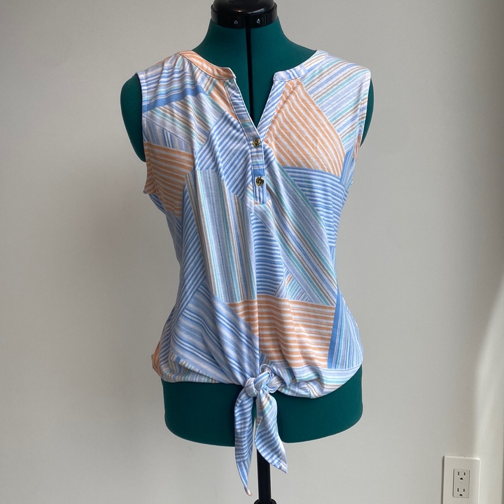 Striped Sleeveless Tre, blue and Orange, size M, by Hearts of Palm